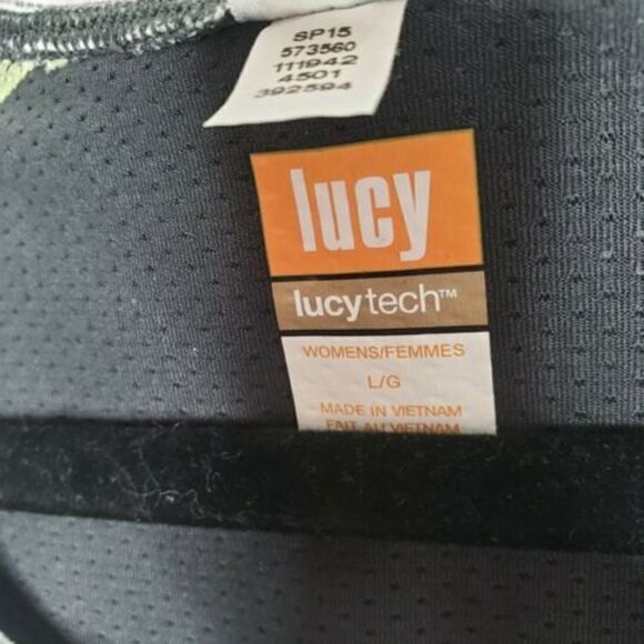 Lucy Tech Striped Ruched Top Womens Large Gray Thumb Hole Pullover Crew Shirt - Picture 7 of 9